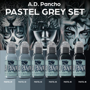 Краска World Famous Tattoo Ink A.D. Pancho Pastel Grey Set (6 пигментов)